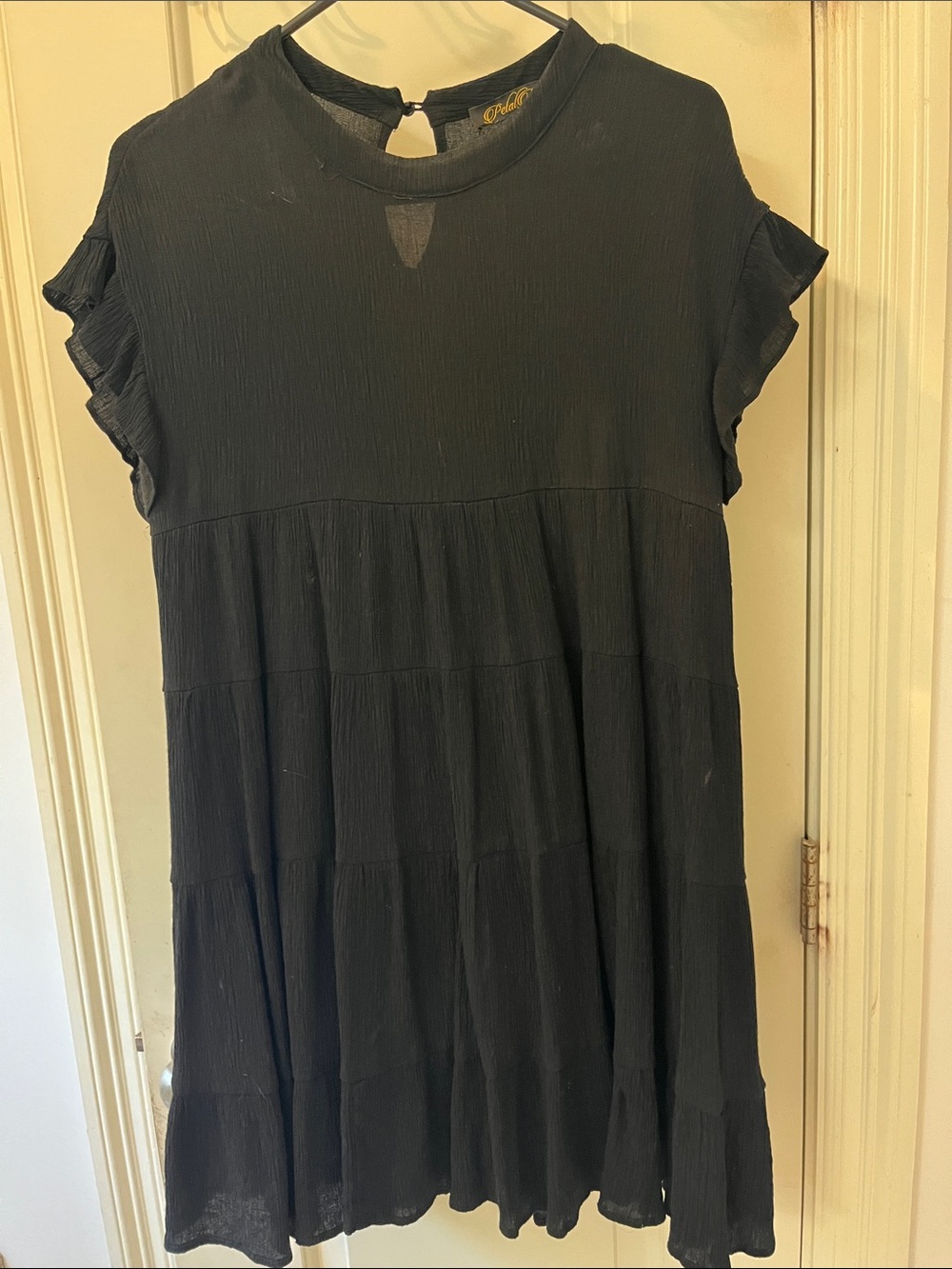 Black Tiered Mini Dress with Flutter Sleeves